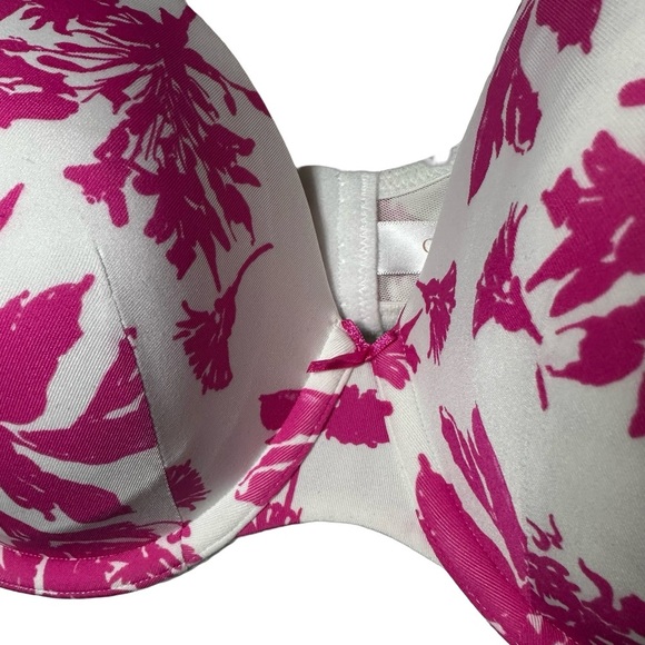 Cacique Lightly Lined T-Shirt in White and Pink Floral Bra - Size 44C - Picture 2 of 8